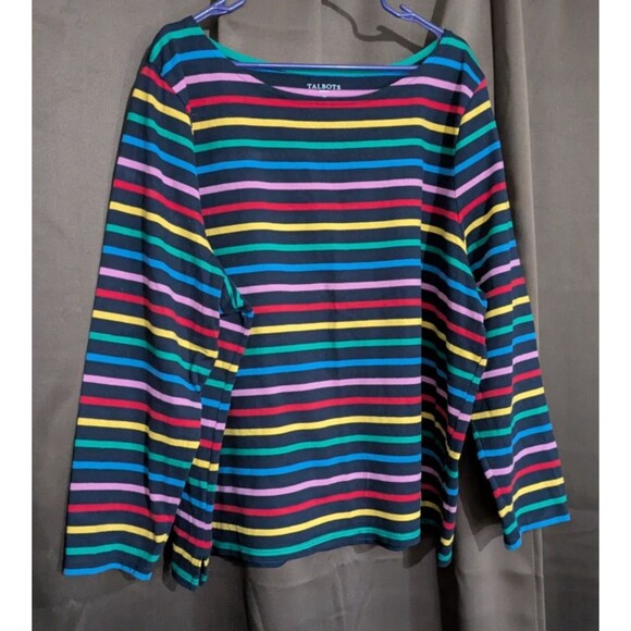 TALBOTS Black Color Striped 100% Cotton Long Sleeve Womens Blouse Top Size 3X - Picture 1 of 6